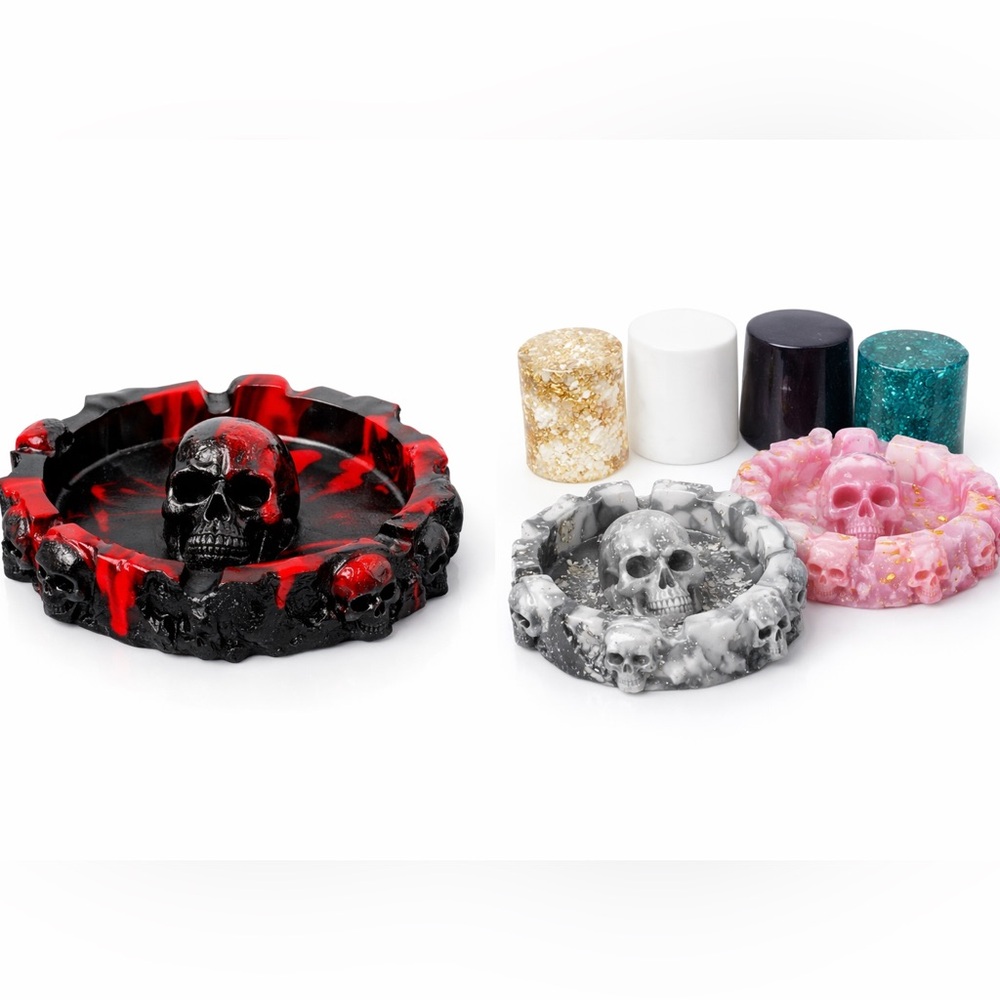 Skull Ashtray Red Black Drip | Handmade Resin